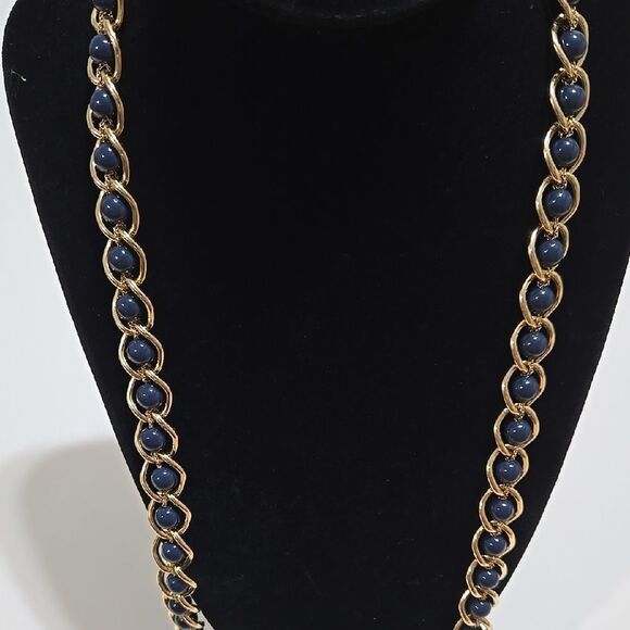 Gold and Blue Chain Necklace - Picture 1 of 4